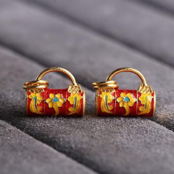 lotus flower pattern lock shape gild sterling silver charm bead, colorful enamel flower charm - Image 3