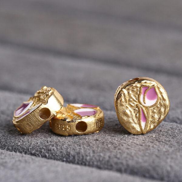 pink tulip flower pattern gild sterling silver bead, enamel flower bead - Image 3