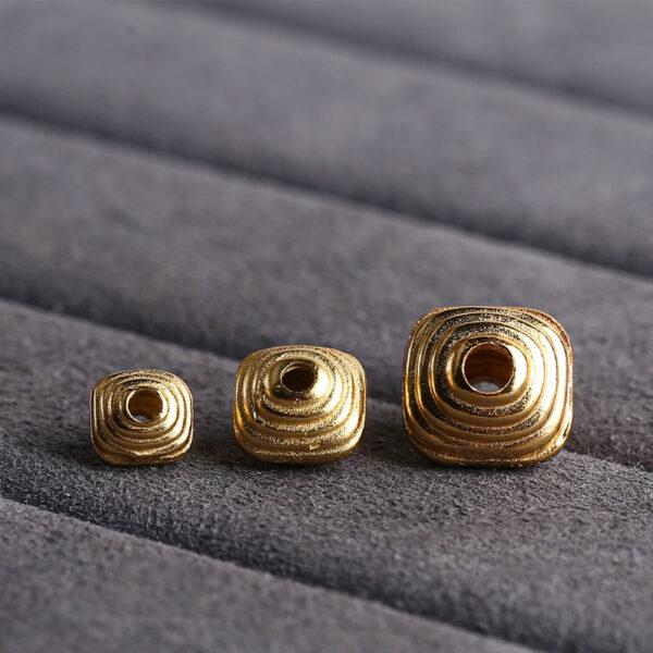 thread pattern square shape gild s925 sterling silver bead, golden square bead - Image 3