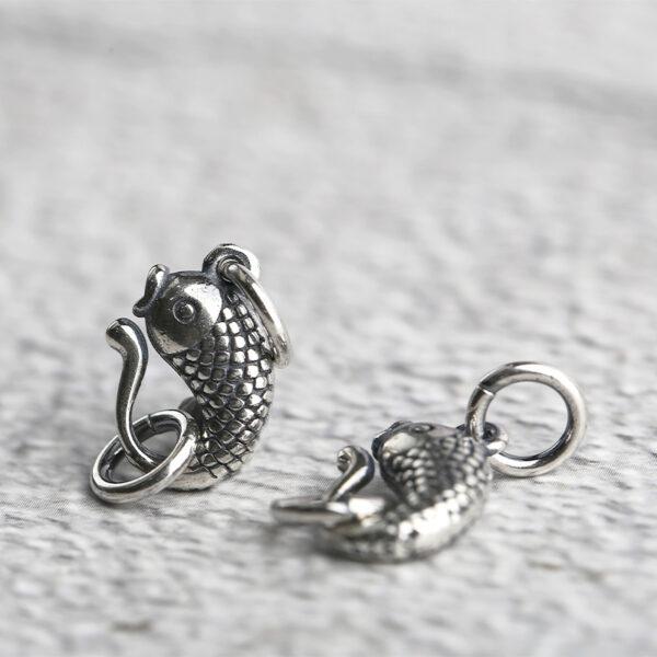 fish and dragon pattern s925 sterling silver clasp bead, oxidized silver clasp - Image 3