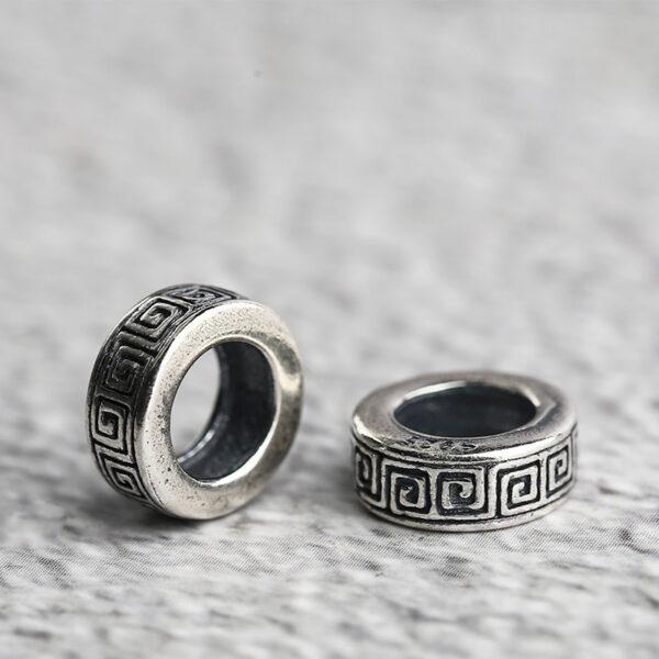 fret pattern ring shape s925 sterling silver bead, oxidized silver ring bead - Image 3