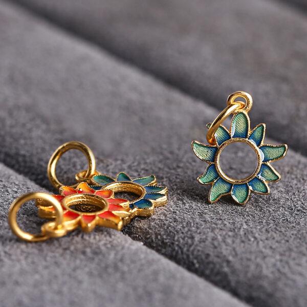 hollow sunflower shape gild sterling silver charm bead, colorful enamel flower charm - Image 3