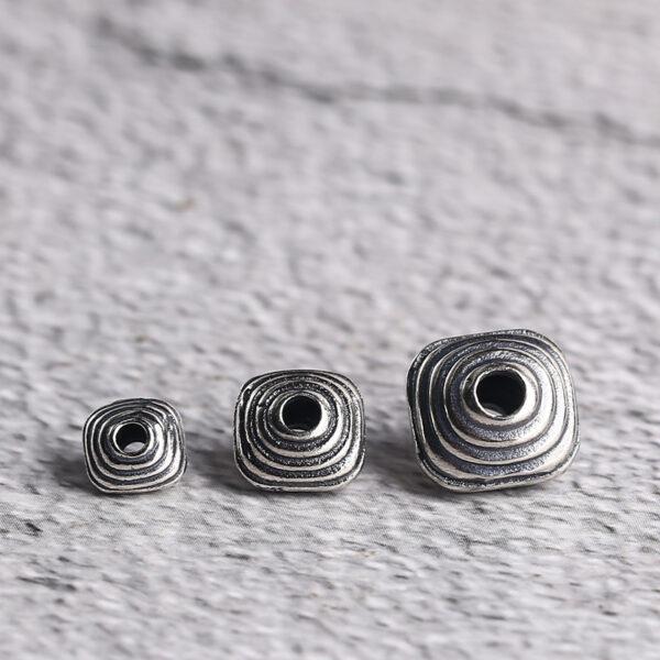 thread pattern square shape s925 sterling silver bead, oxidized silver square bead - Image 3