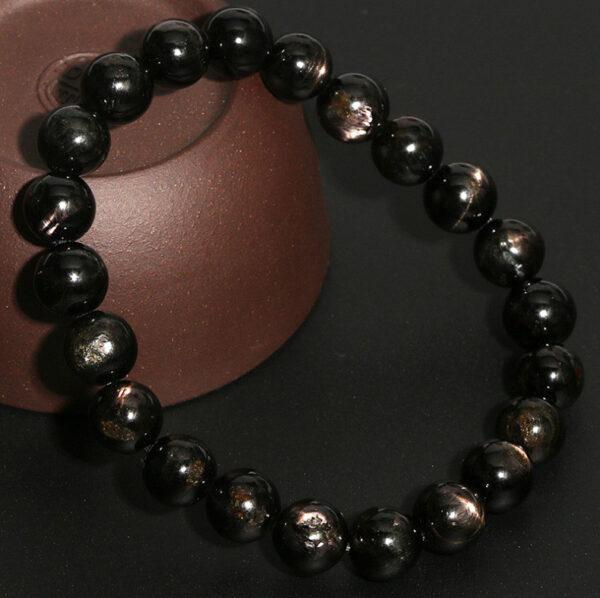 7mm - 14mm round shape 5A natural Hypersthene beaded bracelet - Image 3