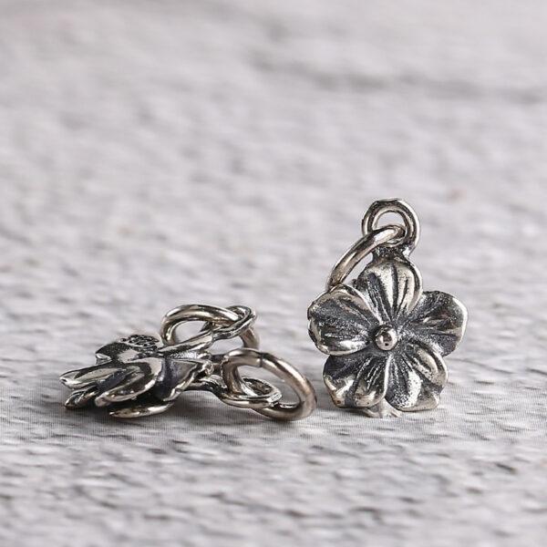 s925 sterling silver flower charm bead, oxidized silver flower charm - Image 4