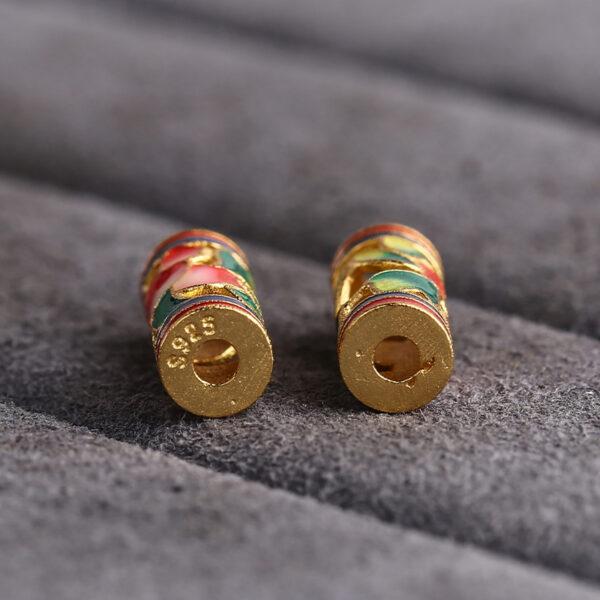 hollow flower colum shape gild sterling silver bead, colorful enamel colum bead - Image 4