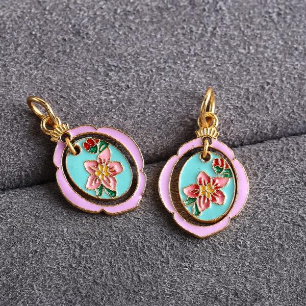 hollow flower oval shape gild sterling silver charm bead, colorful enamel flower charm - Image 4