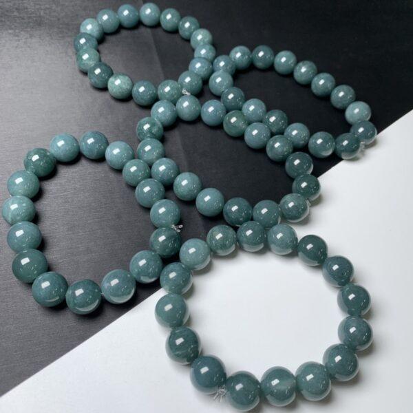 6mm - 12mm round shape natural icy blue jadeite beaded bracelet - Image 4