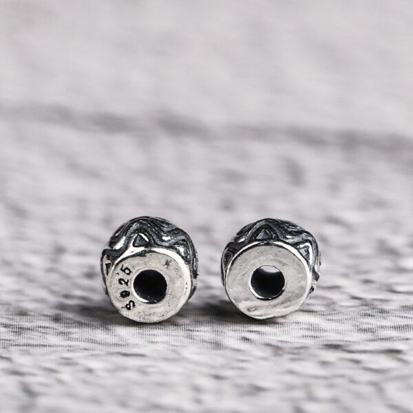 s925 sterling silver wave pattern drum shape bead, oxidized silver drum bead - Image 4