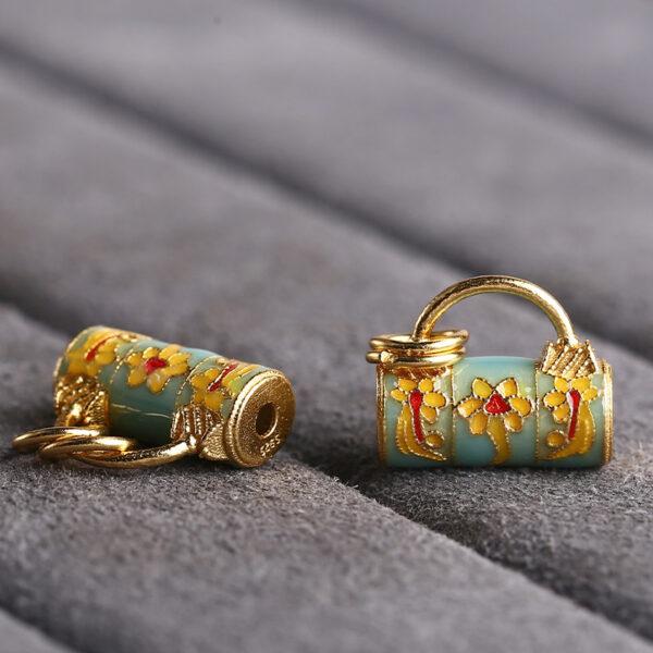 lotus flower pattern lock shape gild sterling silver charm bead, colorful enamel flower charm - Image 4