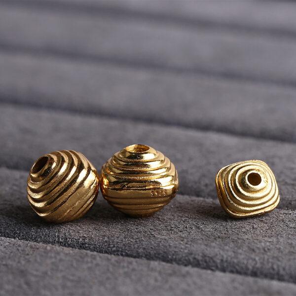 thread pattern square shape gild s925 sterling silver bead, golden square bead - Image 4