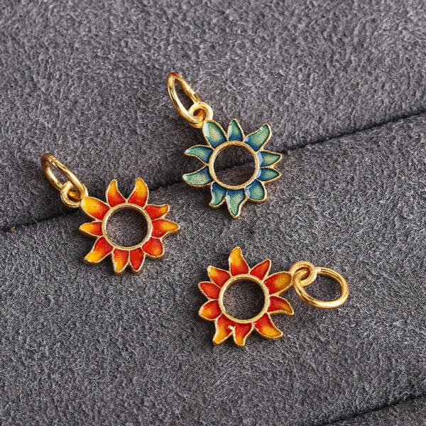 hollow sunflower shape gild sterling silver charm bead, colorful enamel flower charm - Image 4