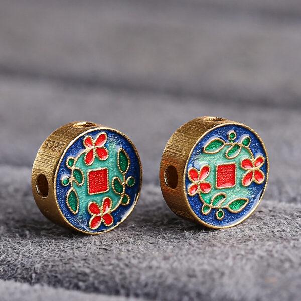 plum flower pattern round shape gild sterling silver bead, colorful enamel round bead - Image 4
