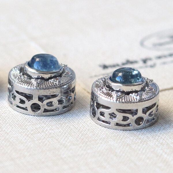 round shape natural aquamarine bead inlaid copper bead - Image 5