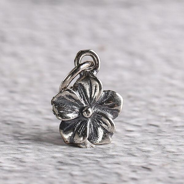 s925 sterling silver flower charm bead, oxidized silver flower charm - Image 5