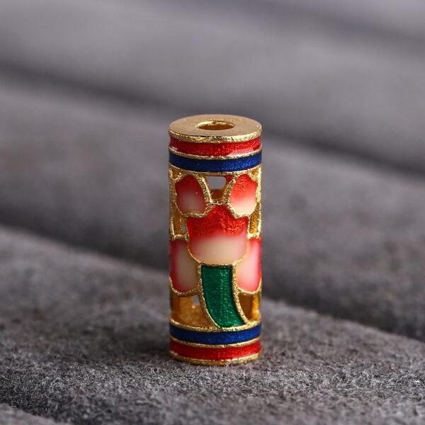 hollow flower colum shape gild sterling silver bead, colorful enamel colum bead - Image 5