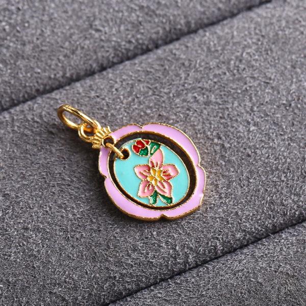 hollow flower oval shape gild sterling silver charm bead, colorful enamel flower charm - Image 5