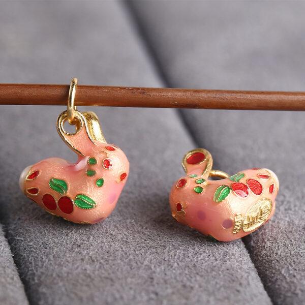nice rabbit shape gild sterling silver charm bead, pink enamel rabbit charm - Image 5
