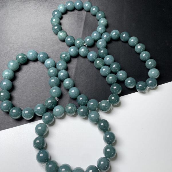 6mm - 12mm round shape natural icy blue jadeite beaded bracelet - Image 5