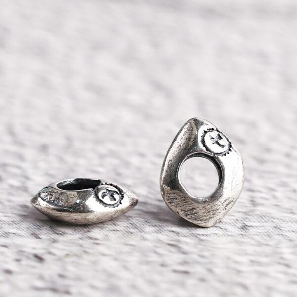 s925 sterling silver bird pattern irregular shape bead, oxidized silver bird bead - Image 5