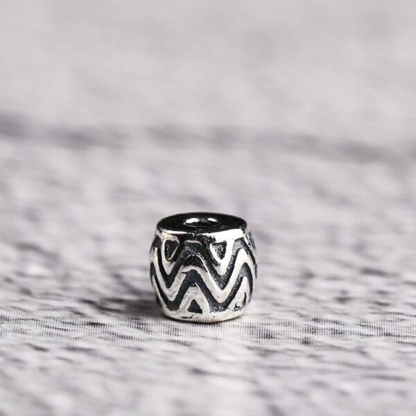 s925 sterling silver wave pattern drum shape bead, oxidized silver drum bead - Image 5