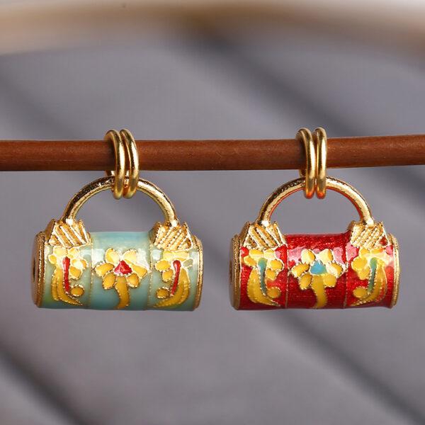 lotus flower pattern lock shape gild sterling silver charm bead, colorful enamel flower charm - Image 5