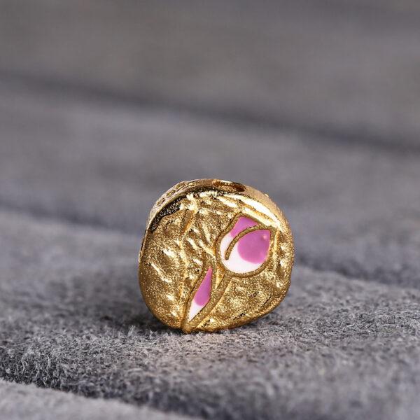 pink tulip flower pattern gild sterling silver bead, enamel flower bead - Image 5