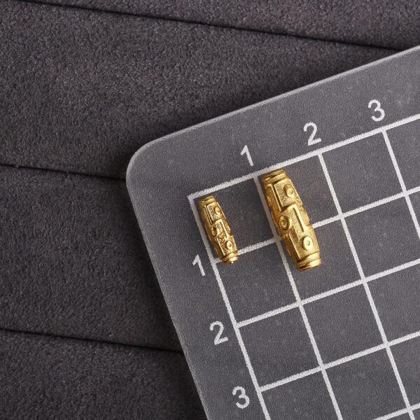 retro dzi bead pattern oval shape gild s925 sterling silver bead, golden dzi bead - Image 5