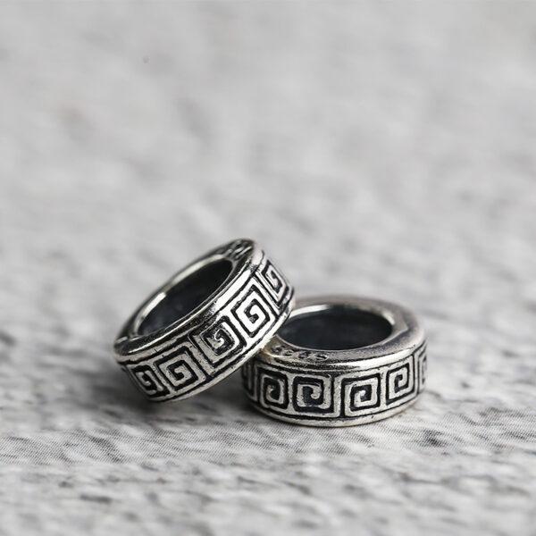 fret pattern ring shape s925 sterling silver bead, oxidized silver ring bead - Image 5