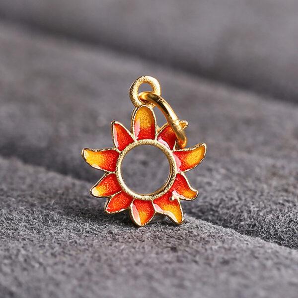 hollow sunflower shape gild sterling silver charm bead, colorful enamel flower charm - Image 5