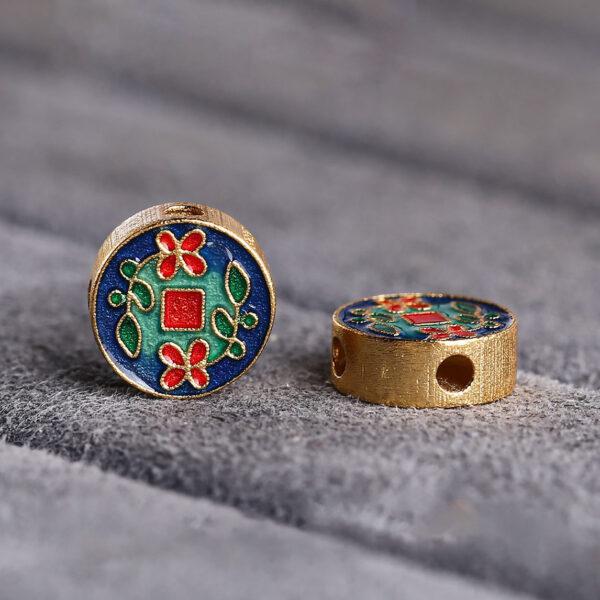 plum flower pattern round shape gild sterling silver bead, colorful enamel round bead - Image 5
