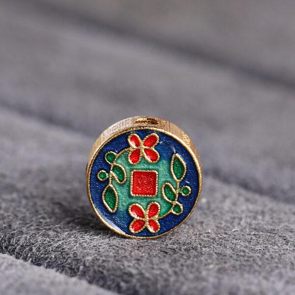 plum flower pattern round shape gild sterling silver bead, colorful enamel round bead - Image 6