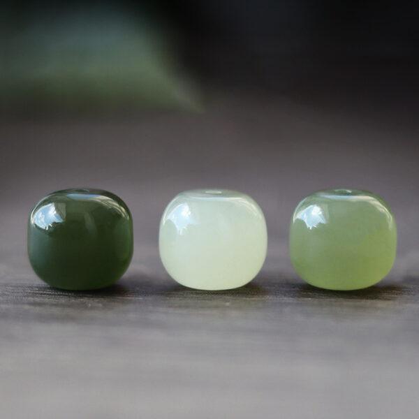 drum shape high quality genuine natural green nephrite jade bead
