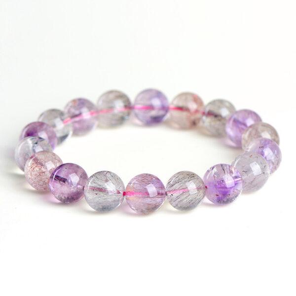 7mm - 9mm round shape 5A clear genuine natural purple super seven 7 rutilated quartz beaded bracelet