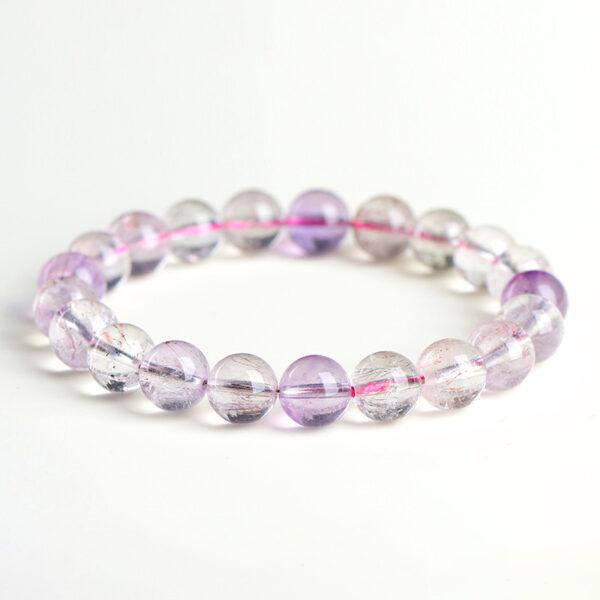 7mm - 10mm round shape 3A clear genuine natural purple super seven 7 rutilated quartz beaded bracelet