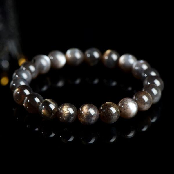 6 - 9mm round shape 7A genuine natural black gold sun stone beaded bracelet