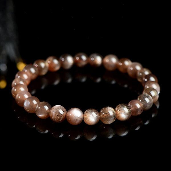7 - 9mm round shape 7A genuine natural black gold sun stone beaded bracelet