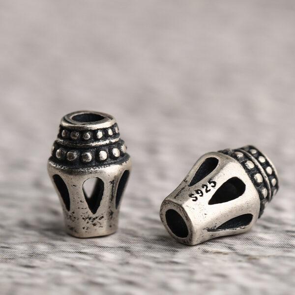 hollow drum shape s925 sterling silver bead, oxidized silver drum bead - Image 2