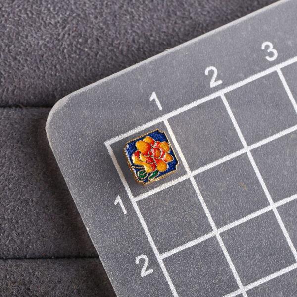 peony flower pattern square shape gild sterling silver bead, colorful enamel round bead - Image 2