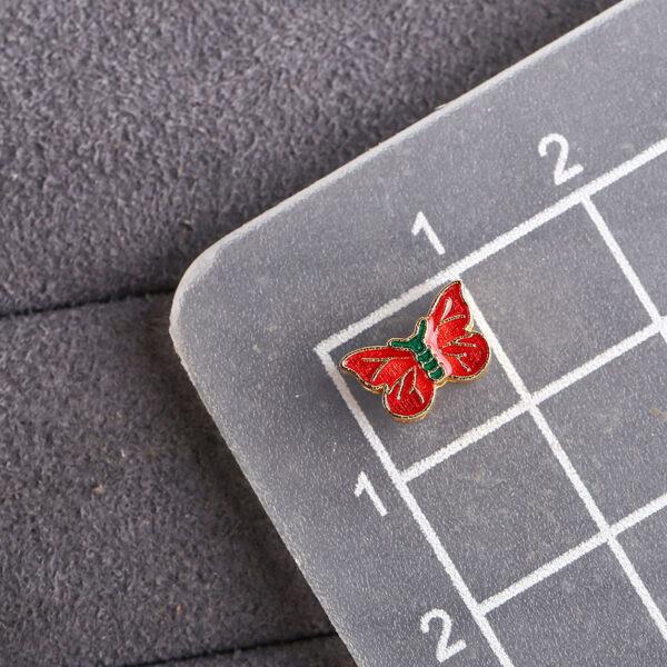 butterfly shape gild sterling silver bead, red enamel butterfly bead - Image 2