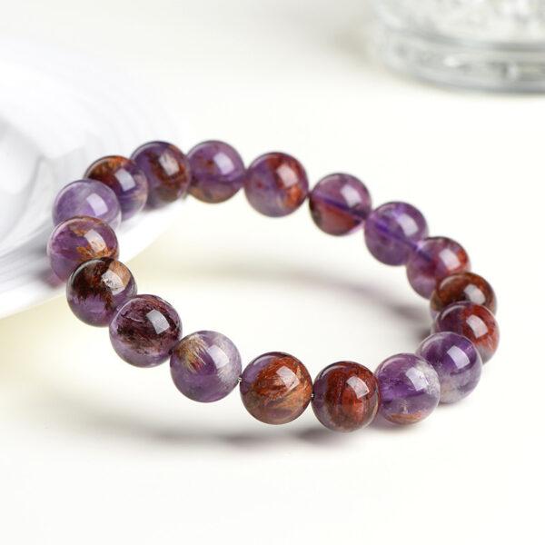 6mm - 12mm round shape natural purple Mineral Phantom Quartz beaded bracelet - Image 2