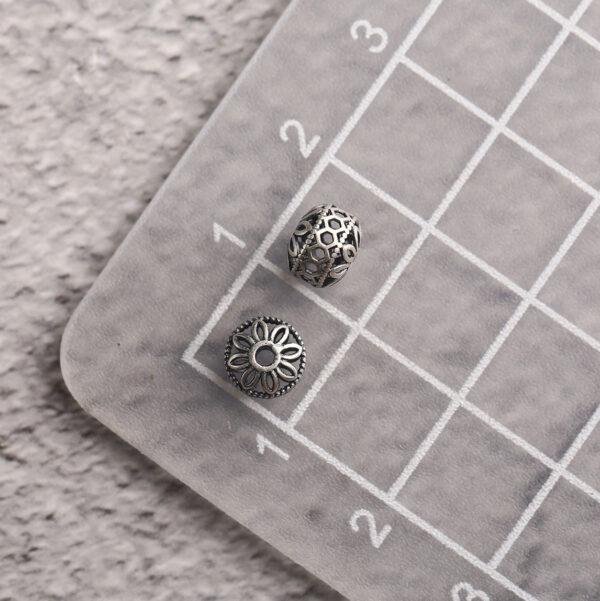 hollow flower pattern drum shape s925 sterling silver bead, oxidized silver drum bead - Image 2