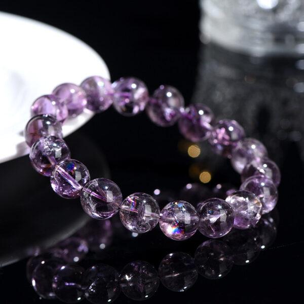 7mm - 12mm round shape genuine natural purple Quartz beaded bracelet - Image 2