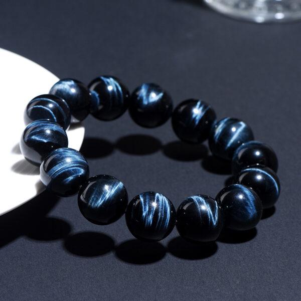 6mm - 16mm round shape lightning pattern natural blue tiger eye beaded bracelet - Image 2