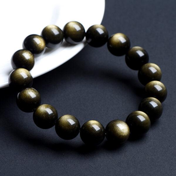 6mm - 18mm round shape natural golden obsidian beaded bracelet - Image 2