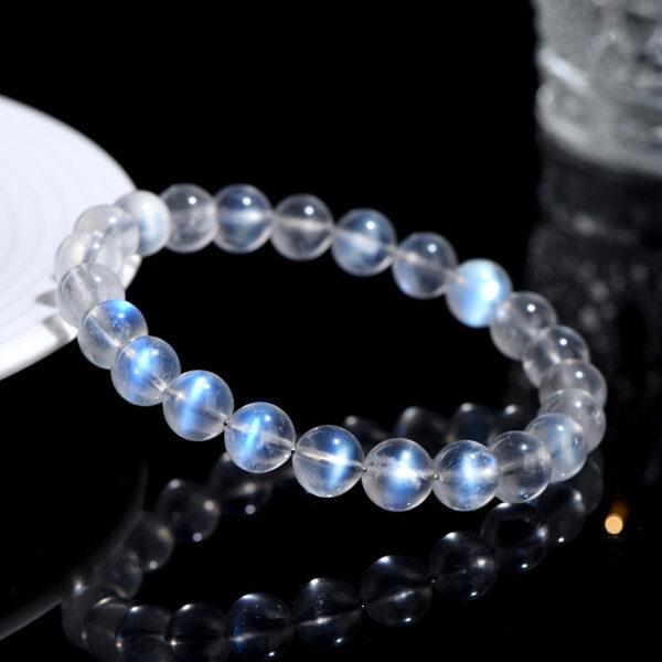 4 - 10 mm round shape 7A natural blue light moonstone beaded bracelet - Image 2