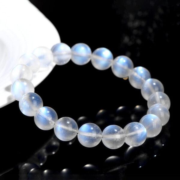 4 - 10 mm round shape 5A natural blue light moonstone beaded bracelet - Image 2