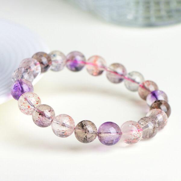 4mm - 10mm round shape 7A genuine natural clear purple super seven 7 rutilated quartz beaded bracelet - Image 2