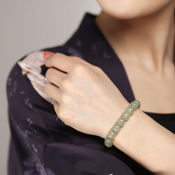 drum shape best quality natural Nephrite jade beaded bracelet - Image 2