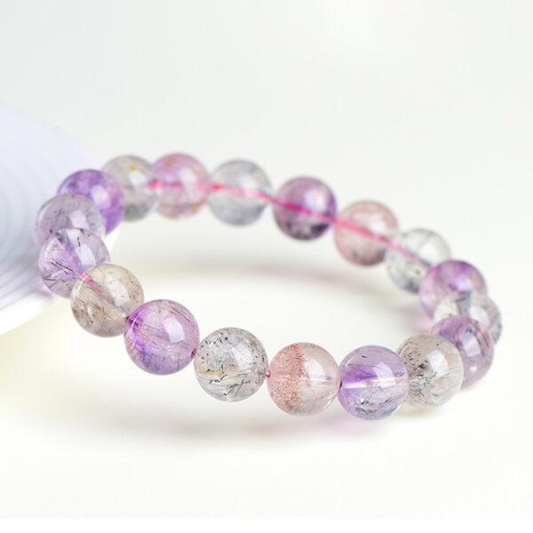 7mm - 9mm round shape 5A clear genuine natural purple super seven 7 rutilated quartz beaded bracelet - Image 2